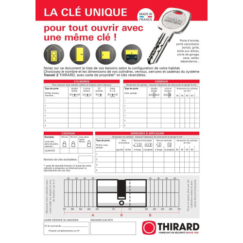 Cylindre de serrure THIRARD Transit 2 débrayable L.30 + 40 mm - THIRARD 