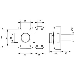 Verrou bouton / cylindre THIRARD Apache, L.45 mm - THIRARD