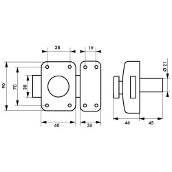 Verrou bouton / cylindre THIRARD Apache, L.45 mm - THIRARD
