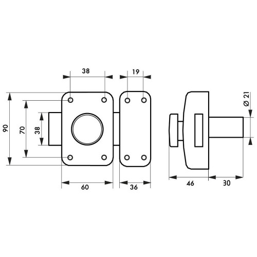 Verrou bouton / cylindre THIRARD Apache, L.30 mm - THIRARD 
