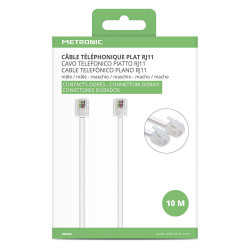 Câble téléphonique RJ11 pour modem, contacts dorés 10 m - Metronic