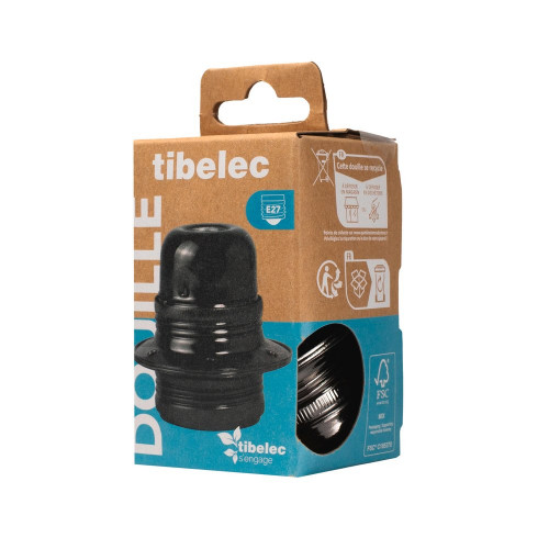 Douille e27 metal + 2 bagues noir chrome tibelec - TIBELEC