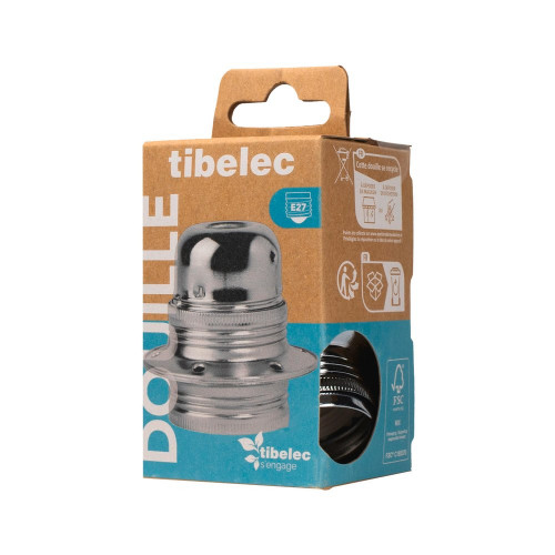 Douille e27 metal + 2 bagues chrome tibelec - TIBELEC