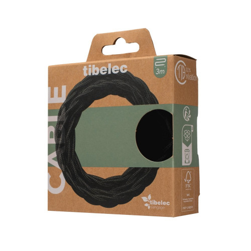 Cable tissu torsade 0.75mm 3m noir tibelec - TIBELEC