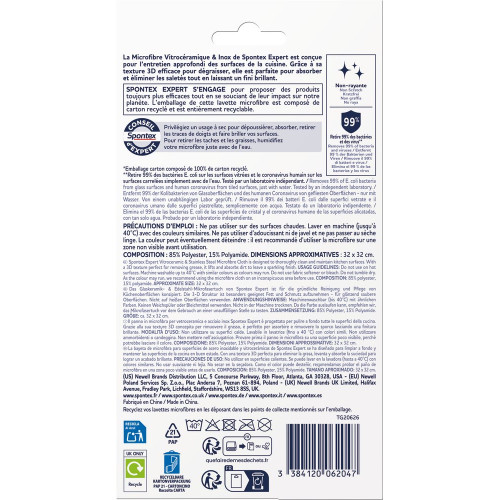 MICROFIBRE VITROCERAMIQUE / INOX SPONTEX - SPONTEX EXPERT