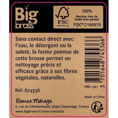 Brosse à main bambou, fibre naturelle BIG BROSS - BIG BROSS