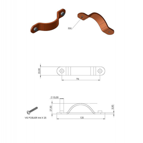 Poignée de meuble Cuir, cuir marron mat, entraxe 96 mm - BAR PLUS
