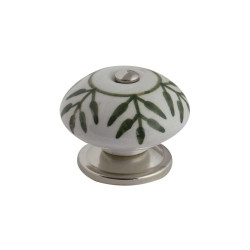 Bouton de meuble rond Fleur, céramique vert satiné, Diam.40 mm de marque BAR PLUS, référence: B10003600