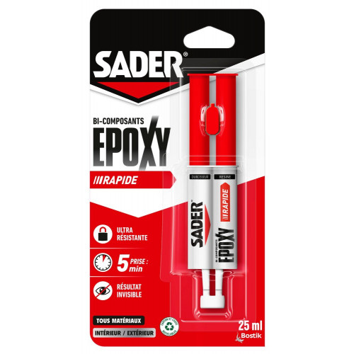 Colle de reparation epoxy bi-composant sader rapide seringue 25ml - Sader