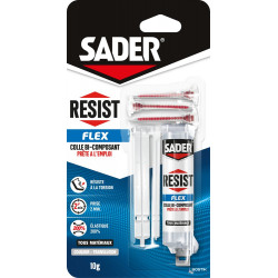 Colle de reparation epoxy bi-composant sader resist flex seringue 10g de marque Sader, référence: B10004100