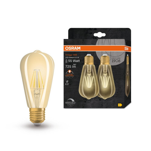 Lot de 2 ampoules led, filament decoratif, Edison E27, 55W, blanc chaud, OSRAM - OSRAM