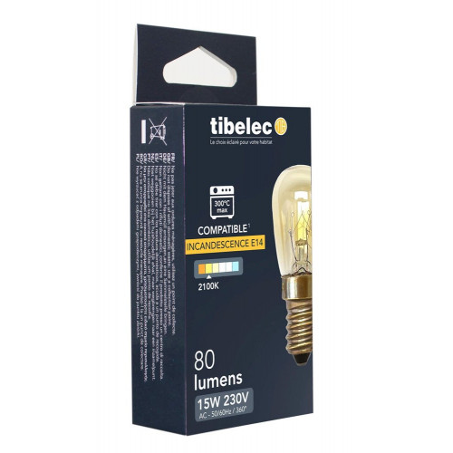 Ampoule incandescent poire E14, 80Lm , blanc chaud, TIBELEC - TIBELEC