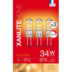 Lot de 3 ampoules halogène, capsule G4, 375lm, blanc chaud, dimmables, XANLITE - XANLITE
