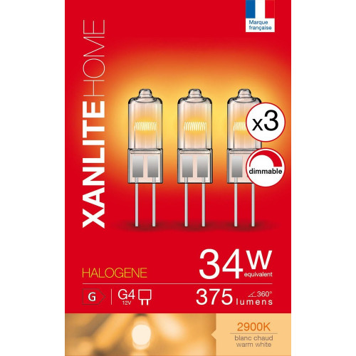 Lot de 3 ampoules halogène, capsule G4, 375lm, blanc chaud, dimmables, XANLITE - XANLITE