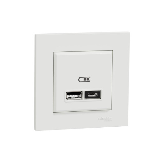 Prise chargeur double usb A+C complet Miluz, SCHNEIDER ELECTRIC, blanc - SCHNEIDER ELECTRIC