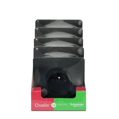 Lot de 5 prises avec terre complet Ovalis, SCHNEIDER ELECTRIC, gris anthracite - SCHNEIDER ELECTRIC