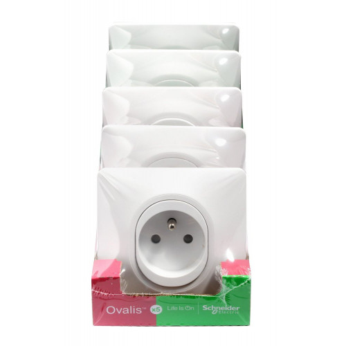 Lot de 5 prises avec terre complet Ovalis, SCHNEIDER ELECTRIC, blanc - SCHNEIDER ELECTRIC