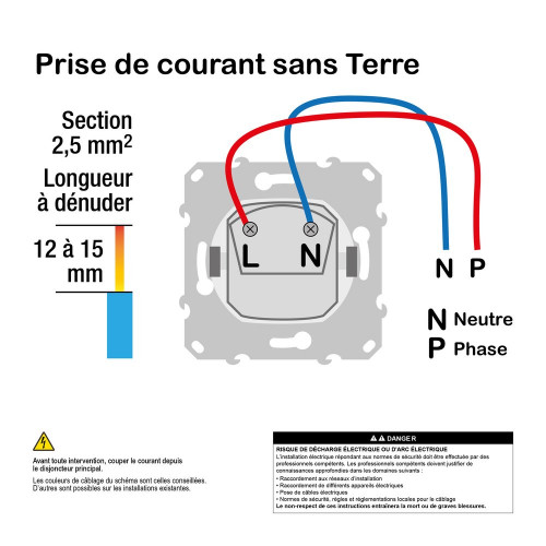 Prise sans terre à assembler Ovalis, SCHNEIDER ELECTRIC, blanc - SCHNEIDER ELECTRIC