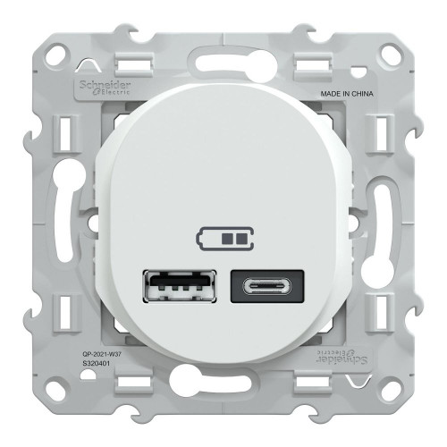 Prise chargeur double usb A+C 12W à assembler Ovalis, SCHNEIDER ELECTRIC, blanc - SCHNEIDER ELECTRIC