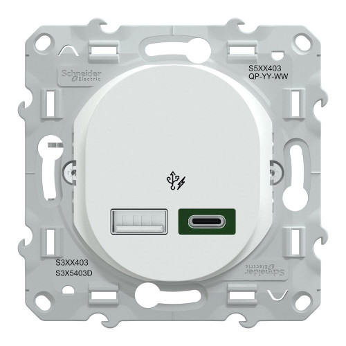 Prise chargeur usb A+C 7,5W 45W à assembler Ovalis, SCHNEIDER ELECTRIC, blanc - SCHNEIDER ELECTRIC