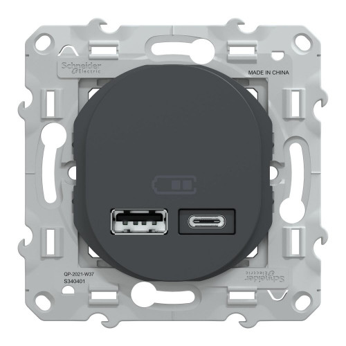Prise chargeur usb A+C 12W à assembler Ovalis, SCHNEIDER ELECTRIC, anthracite - SCHNEIDER ELECTRIC