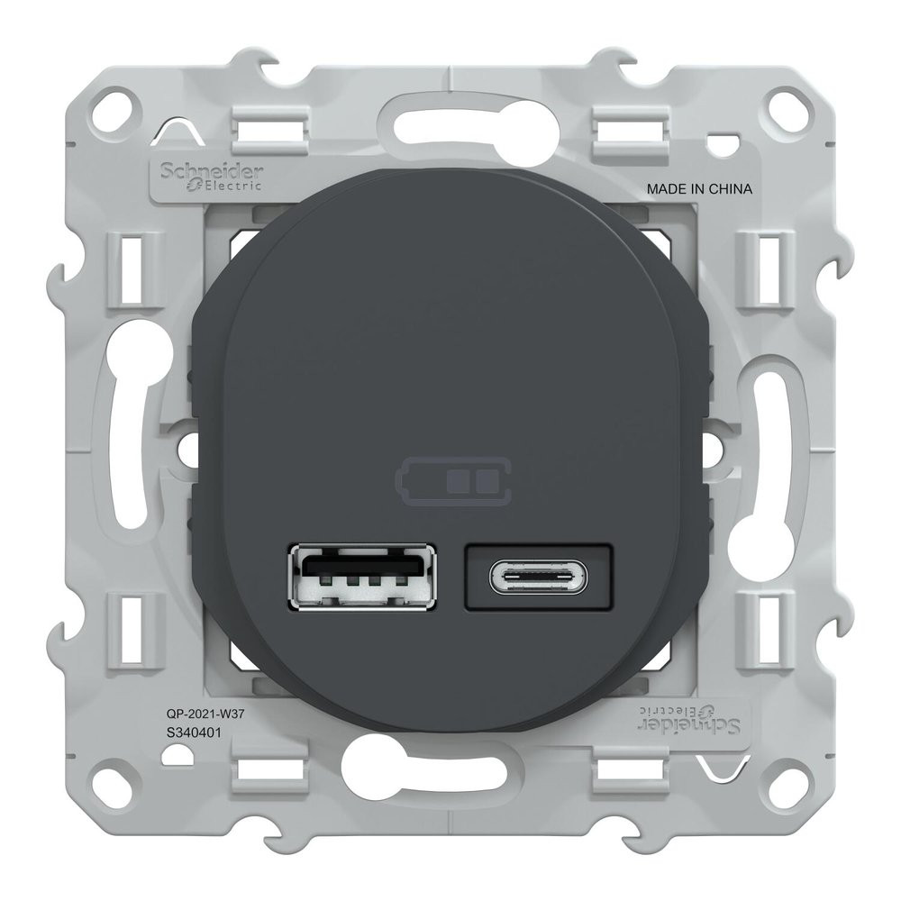 Double chargeur USB A+C encastré Ovalis Schneider - vue 2