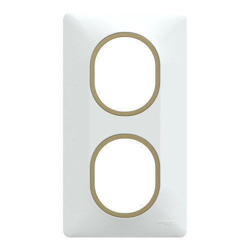 Plaque double verticale Ovalis, SCHNEIDER ELECTRIC, blanc bague effet laiton - SCHNEIDER ELECTRIC