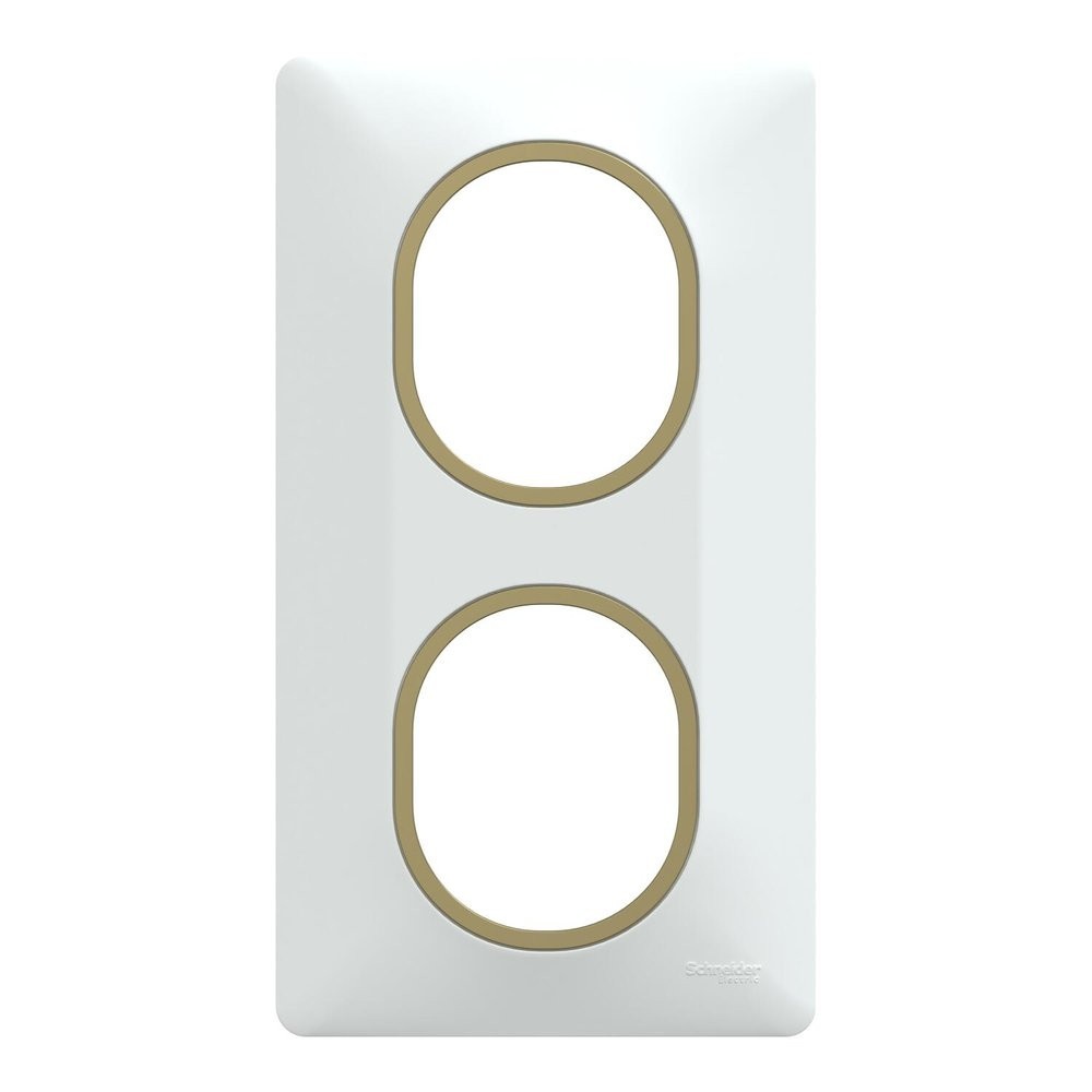 Plaque de finition 2 postes Schneider Electric Ovalis S320724D coloris avec liseré laiton .87 x P.10 x H.158 mm - vue 2