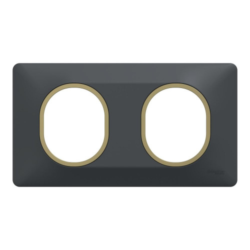 Plaque double Ovalis, SCHNEIDER ELECTRIC, anthracite bague effet laiton - SCHNEIDER ELECTRIC
