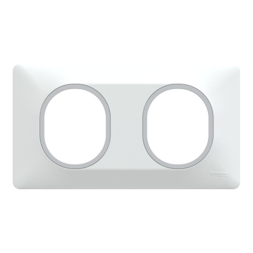 Plaque double Ovalis, SCHNEIDER ELECTRIC, blanc bague effet argent chromé - SCHNEIDER ELECTRIC