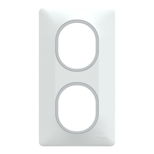 Plaque double verticale Ovalis, SCHNEIDER ELECTRIC, blanc bague argent chrome - SCHNEIDER ELECTRIC