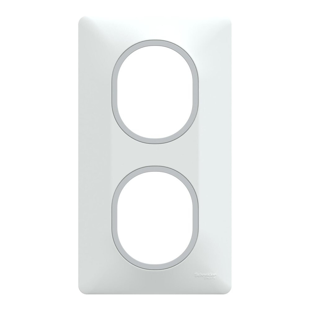 Plaque de finition 2 postes Schneider Electric Ovalis S320724F coloris avec liseré chromé .87 x P.10 x H.158 mm - vue 2
