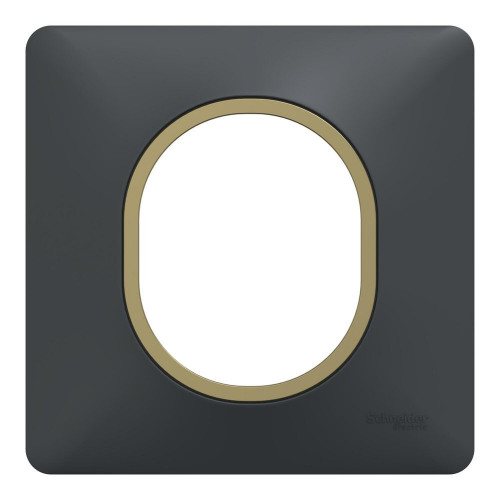 Plaque simple Ovalis, SCHNEIDER ELECTRIC, anthracite bague effet laiton - SCHNEIDER ELECTRIC