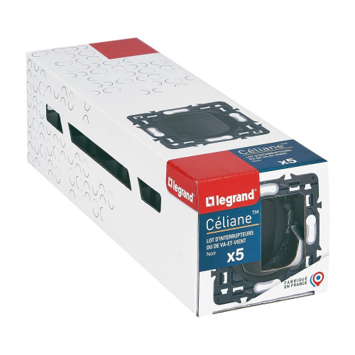 Lot de 5 interrupteurs va-et-vient compo CELIANE noir - LEGRAND
