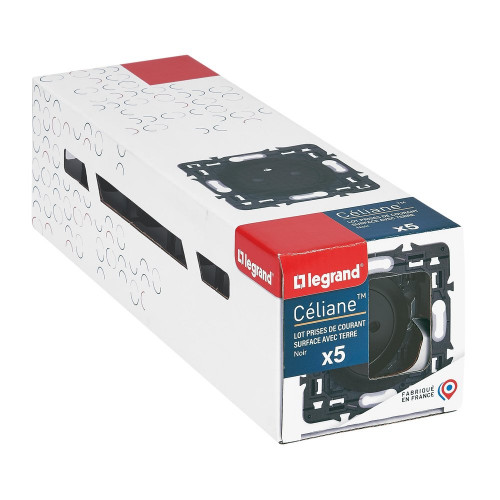 Lot de 5 prises avec terre affleur compo CELIANE noir - LEGRAND