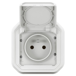 Prise avec terre étanche IP55 encastré PLEXO blanc de marque LEGRAND, référence: B9971300