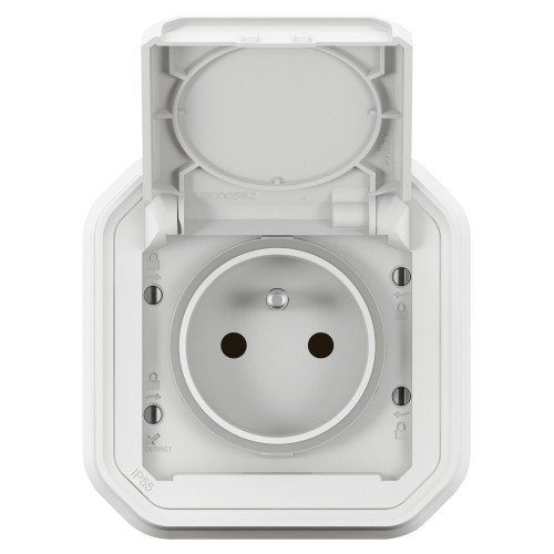 Prise avec terre étanche IP55 encastré PLEXO blanc - LEGRAND