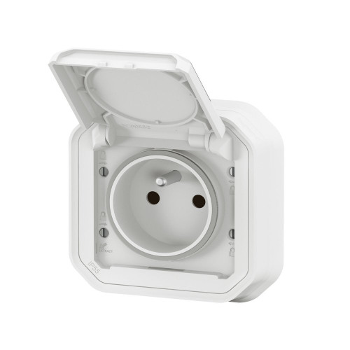Prise avec terre étanche IP55 encastré PLEXO blanc - LEGRAND
