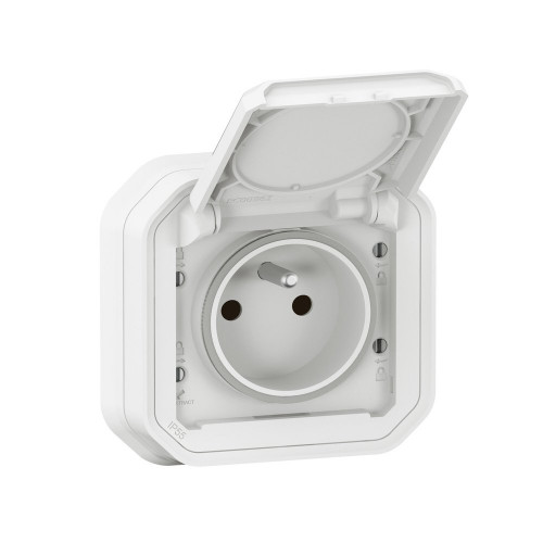 Prise avec terre étanche IP55 encastré PLEXO blanc - LEGRAND