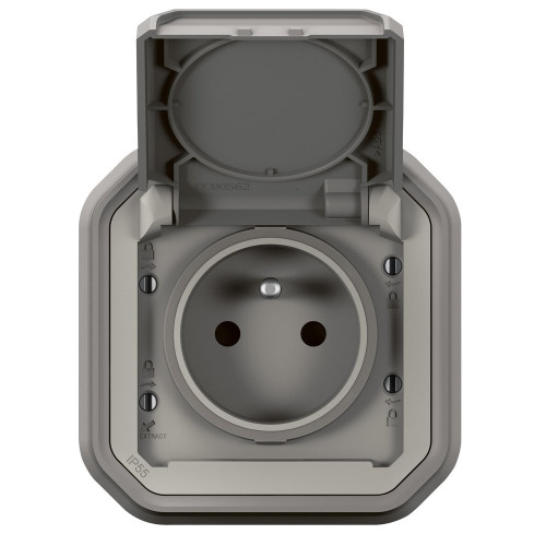 Prise avec terre étanche IP55 encastré PLEXO gris - LEGRAND