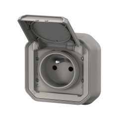 Prise avec terre étanche IP55 encastré PLEXO gris - LEGRAND
