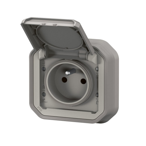 Prise avec terre étanche IP55 encastré PLEXO gris - LEGRAND