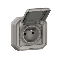 Prise avec terre étanche IP55 encastré PLEXO gris - LEGRAND