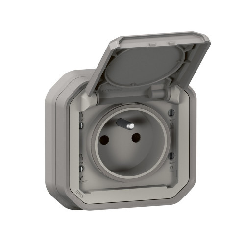 Prise avec terre étanche IP55 encastré PLEXO gris - LEGRAND