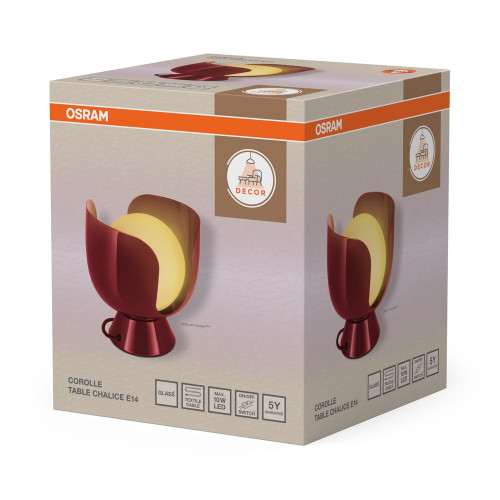 Lampe Corolle, acier, rouge, H.20 cm, E14 - OSRAM