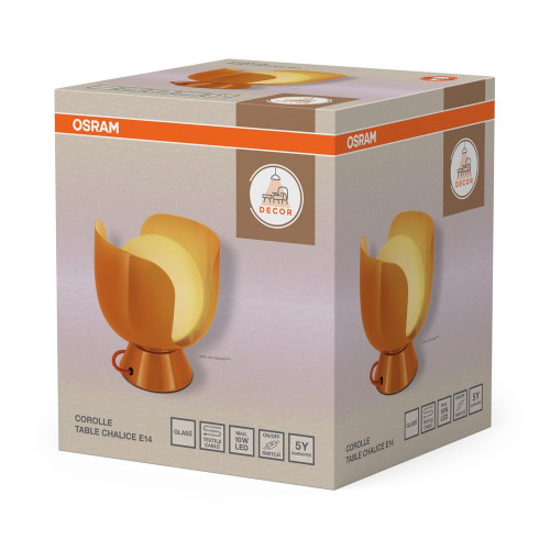 Lampe Corolle, acier, orange, H.20 cm, E14 - OSRAM