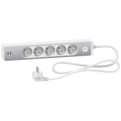 Multiprise filaire 5 prises + 2 usb 1.5m, SCHNEIDER ELECTRIC, blanc / aluminium de marque SCHNEIDER ELECTRIC, référence: B9984500