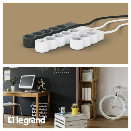 Multiprise 3 prises avec interrupteur et 1 USB-A + 1 USB-C, 1.5 m blanc LEGRAND - LEGRAND