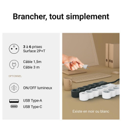 Multiprise 3 prises avec interrupteur et 1 USB-A + 1 USB-C, 1.5 m blanc LEGRAND - LEGRAND