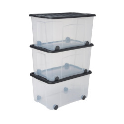 Lot de 3 bacs SUNDIS polypropylene transparent l.38 x H.31 cm, 50 l - SUNDIS